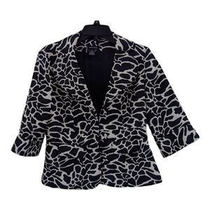Spence Black and White lined leopard print 3/4 sleeve jacket, size Medium
